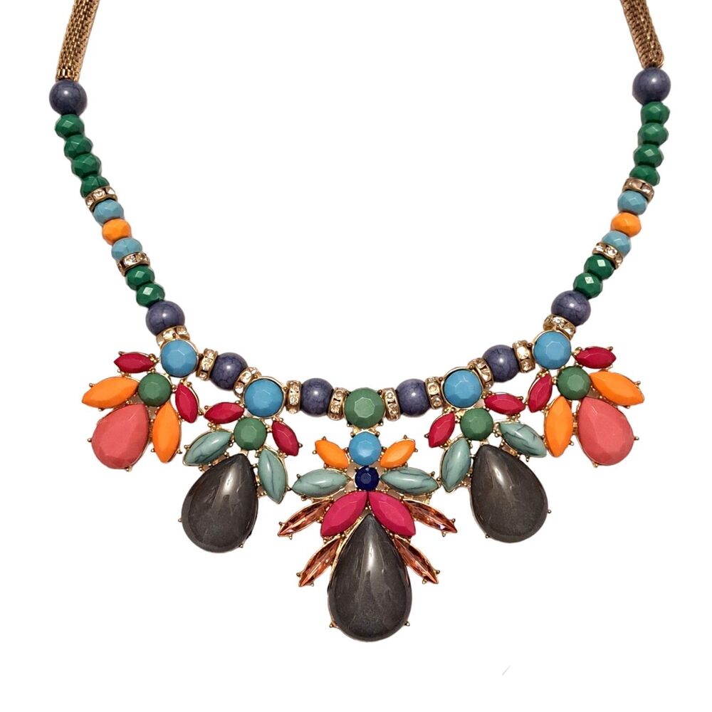 Charlotte Russe Statement Multicolor Necklace Tube Chain - Picture 1 of 6